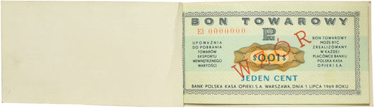 Pewex, Oryginalna książeczka WZORÓW, 1 cent -50 centów 1969