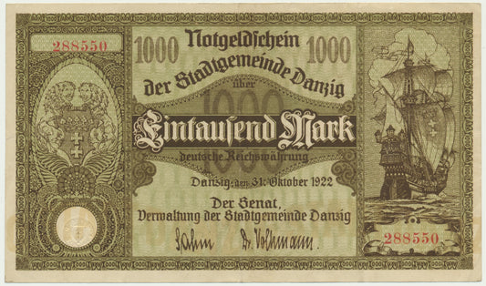 Gdańsk, Banknot 1.000 marek 1922