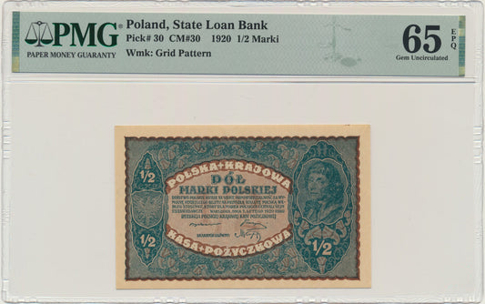 Banknot 1/2 marki 1920 – PMG 65 EPQ