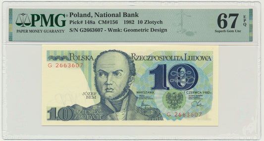 Banknot 10 złotych 1982 – G – PMG 67 EPQ