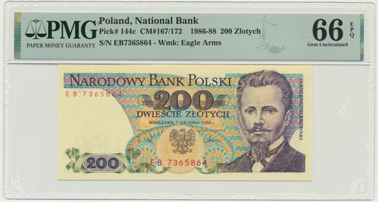 Banknot 200 złotych 1988 – EB – PMG 66 EPQ