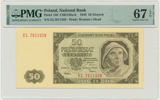 Banknot 50 złotych 1948 – EL – PMG 67 EPQ