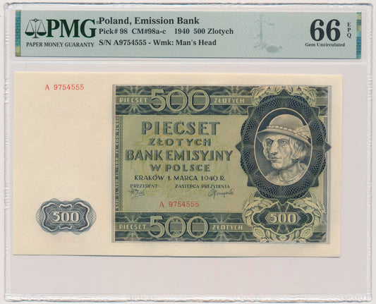 Banknot 500 złotych 1940 – A – PMG 66 EPQ