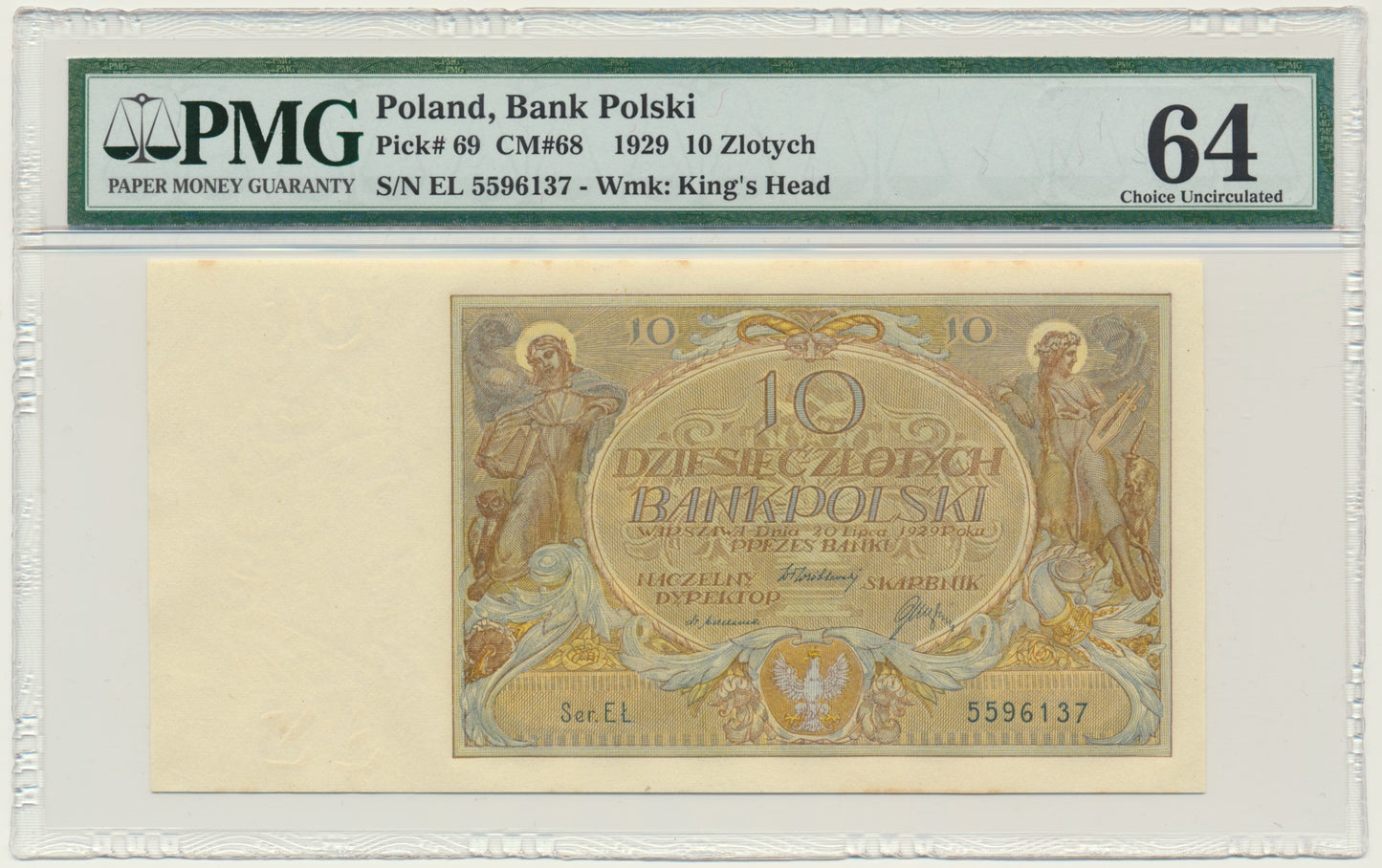 Banknot 10 złotych 1929 – Ser. EŁ. – PMG 64