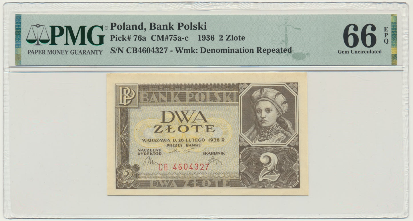 Banknot 2 złote 1936 – CB – PMG 66 EPQ