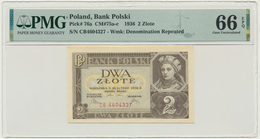 Banknot 2 złote 1936 – CB – PMG 66 EPQ