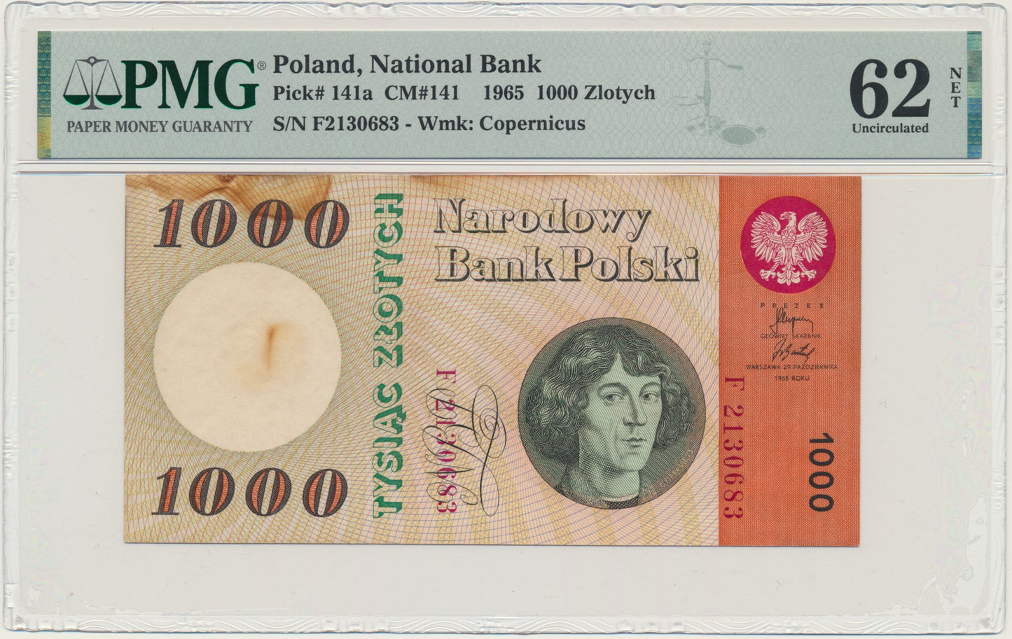 Banknot 1.000 złotych 1965 – F – PMG 62 NET – rzadka seria