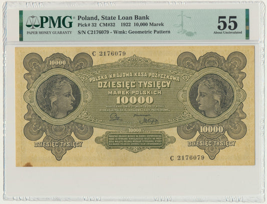 Banknot 10.000 marek 1922 – C – PMG 55