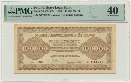 Banknot 100.000 marek 1923 – G – PMG 40