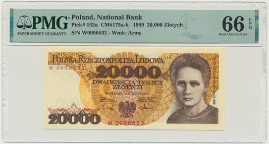 Banknot 20.000 złotych 1989 – W – PMG 66 EPQ