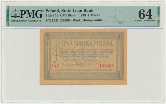 Banknot 1 marka 1919 – IAG – PMG 64