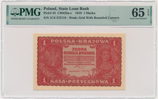 1 marka 1919 – I Serja CS – PMG 65 EPQ