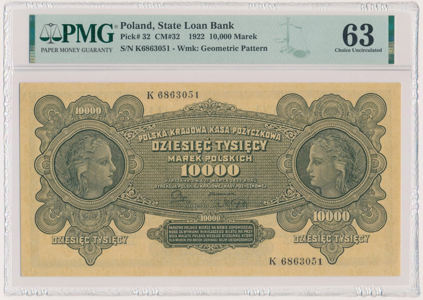 10.000 marek 1922 – K – PMG 63