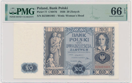 20 złotych 1936 – BZ – PMG 66 EPQ