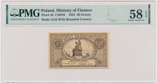 20 groszy 1924 – PMG 58 EPQ