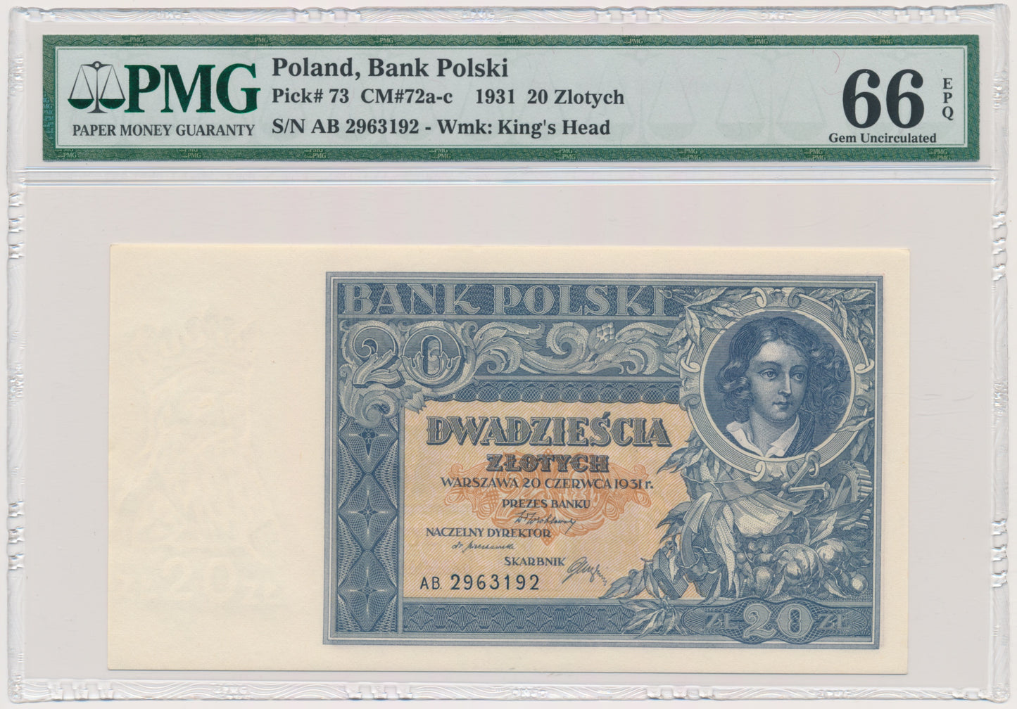 20 złotych 1931 – AB. – PMG 66 EPQ