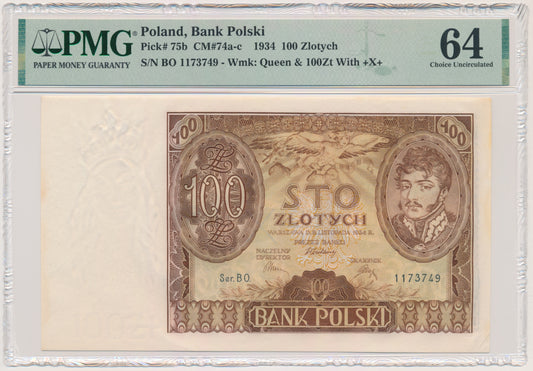 100 złotych 1934 – Ser.BO. – PMG 64