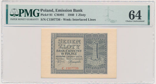 1 złoty 1940 – C – PMG 64