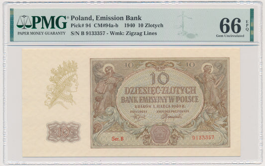 10 złotych 1940 – B – PMG 66 EPQ