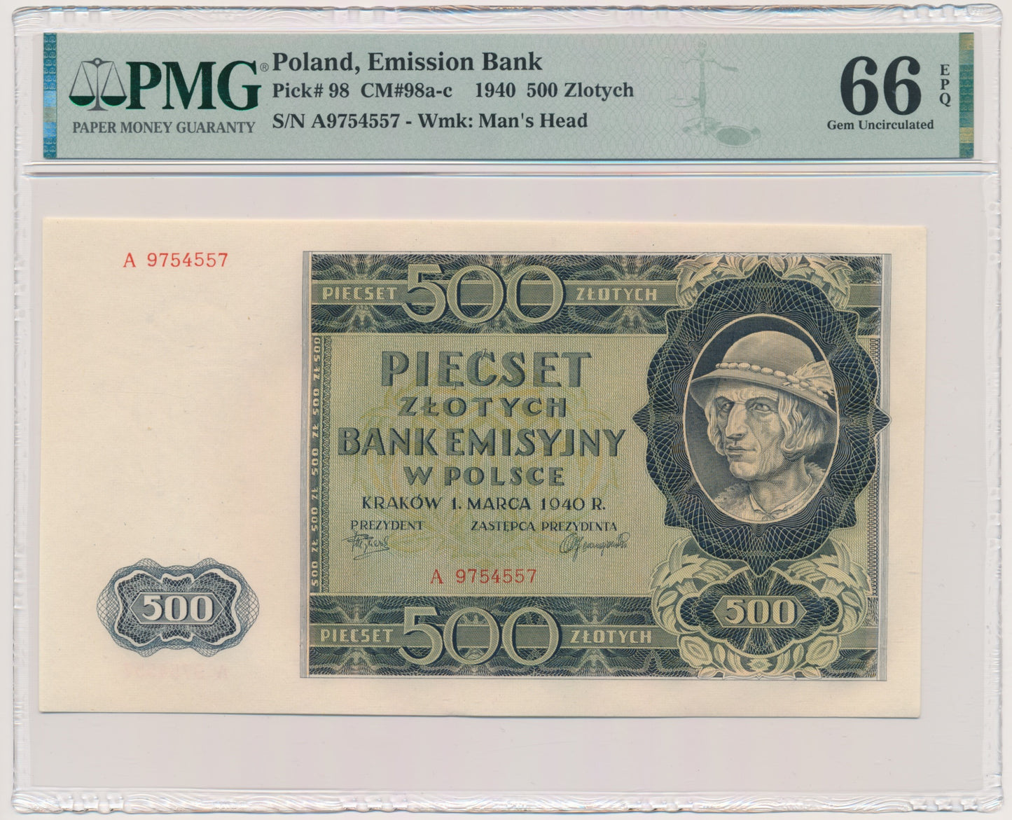 500 złotych 1940 – A – PMG 66 EPQ