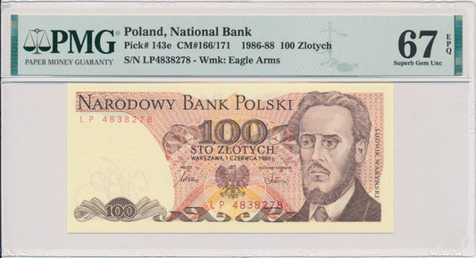 Banknot 100 złotych 1986 – LP – PMG 67 EPQ