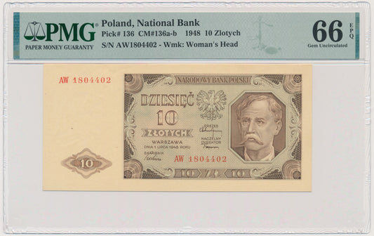 10 złotych 1948 – AW – PMG 66 EPQ