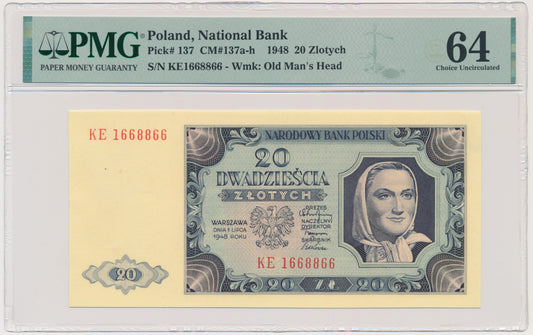 20 złotych 1948 – KE – PMG 64