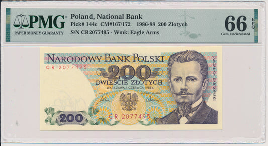 Banknot 200 złotych 1986 – CR – PMG 66 EPQ