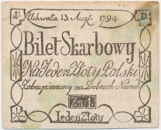 Banknot 1 złoty 1794 – D – FAŁSZERSTWO