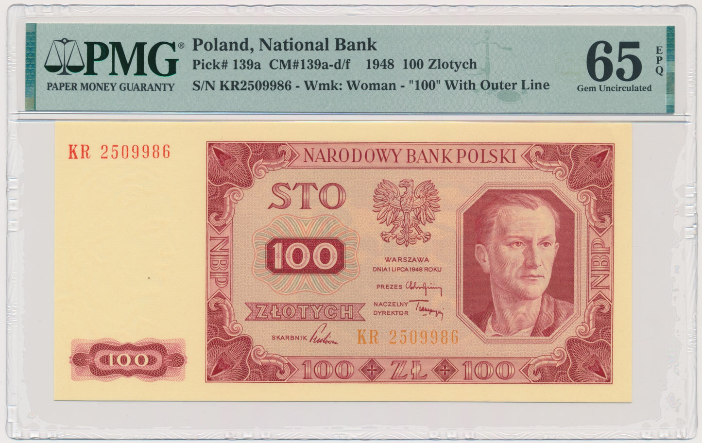 100 złotych 1948 – KR – PMG 65 EPQ