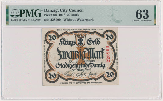 Gdańsk, Banknot 20 marek 1918 – PMG 63