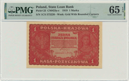 Banknot 1 marka 1919 – I Serja CS – PMG 65 EPQ