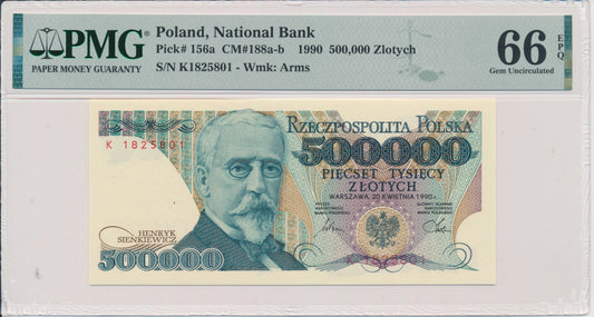 Banknot 500.000 złotych 1990 – K – PMG 66 EPQ