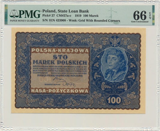 Banknot 100 marek 1919 – IE Serja N – PMG 66 EPQ