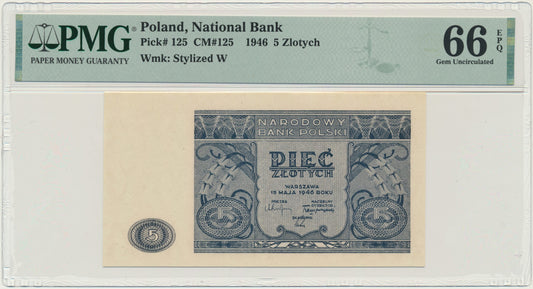 Banknot 5 złotych 1946 – PMG 66 EPQ