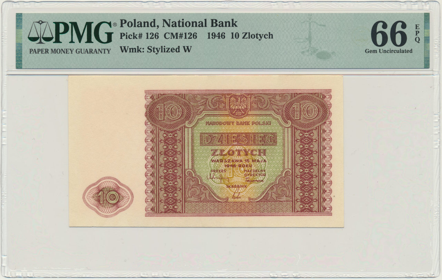 Banknot 10 złotych 1946 – PMG 66 EPQ