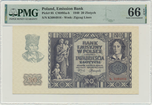 Banknot 20 złotych 1940 – K – PMG 66 EPQ