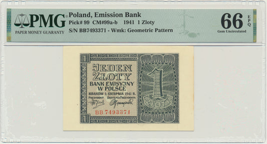 Banknot 1 złoty 1941 – BB – PMG 66 EPQ