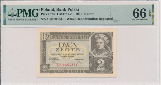 Banknot 2 złote 1936 – PMG 66 EPQ