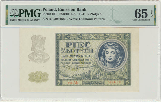 Banknot 5 złotych 1941 – AE- PMG 65 EPQ