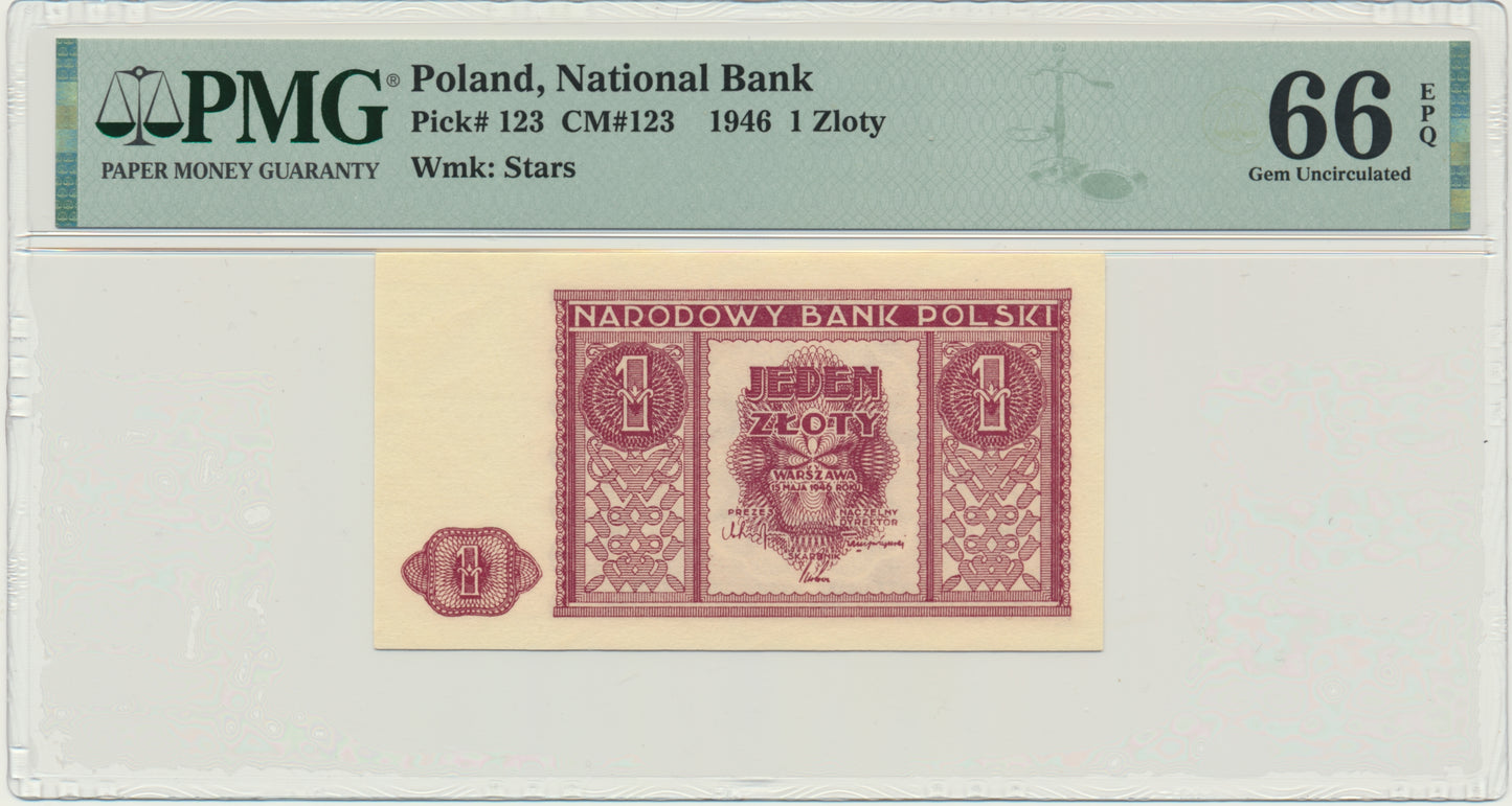 Banknot 1 złoty 1946 – PMG 66 EPQ