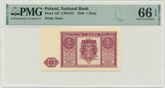 Banknot 1 złoty 1946 – PMG 66 EPQ