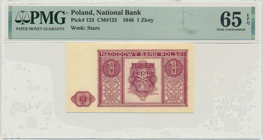 Banknot 1 złoty 1946 – PMG 65 EPQ