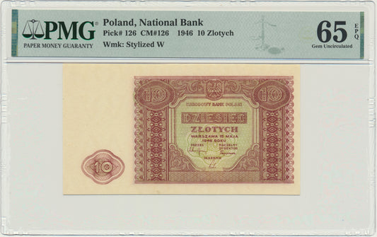 Banknot 10 złotych 1946 – PMG 65 EPQ