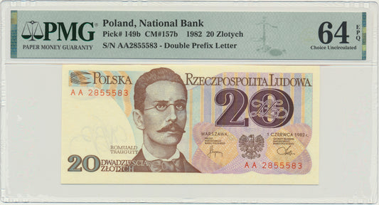 Banknot 20 złotych 1982 – AA – PMG 64 EPQ