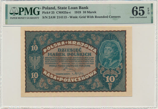 Banknot 10 marek 1919 – II Serja AW – PMG 65 EPQ