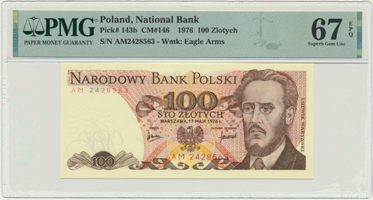 Banknot 100 złotych 1976 – AM – PMG 67 EPQ