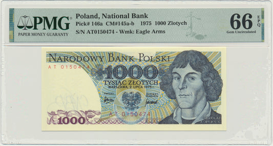 Banknot 1.000 złotych 1975 – AT – PMG 66 EPQ