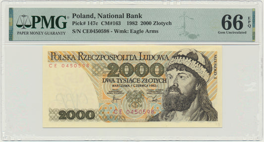 Banknot 2.000 złotych 1982 – CE – PMG 66 EPQ