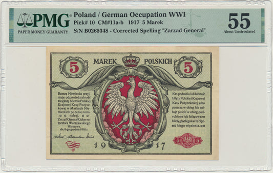 Banknot 5 marek 1917 – Generał – Biletów – B – PMG 55